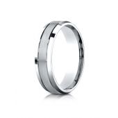 10k White Gold 6mm Comfort-Fit Satin-Finished High Polished Beveled Edge Carved Design Band