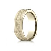 14k Yellow Gold 7mm Ergonomic Comfort-Fit Hammered Finish with High Polish Edge Design Band