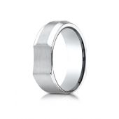 14k White Gold 7mm Ergonomic Comfort-Fit Satin Finish with High Polish Beveled Edge Design Band