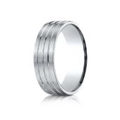 18k White Gold 7mm Comfort-Fit Satin-Finished with Parallel Center Cuts Carved Design Band