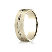 10k Yellow Gold 7mm Comfort-Fit Satin-Finished with High Polished Center Cut Carved Design Band