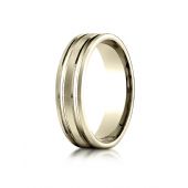 18k Yellow Gold 6mm Comfort-Fit Satin Finished with Parallel Grooves Carved Design Band