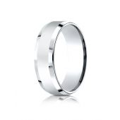 18k White Gold 7mm Comfort-Fit High Polished Carved Design Band