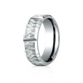 Palladium 7mm Comfort-Fit Hammered Finish Grooved Carved Design Band