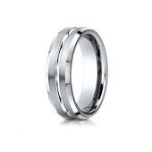 10k White Gold 6mm Comfort-Fit Satin-Finished with High Polished Cut Carved Design Band