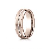 14k Rose Gold 6mm Comfort-Fit Satin-Finished with High Polished Cut Carved Design Band