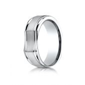 14k White Gold 7mm Ergonomic Comfort-Fit Satin Finish with High Polish Edge Design Band