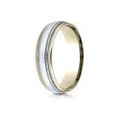 14k Two-Toned 6mm Comfort-Fit Carved Design Band with Double Milgrain