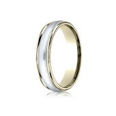 14k Two-Toned 4mm Comfort-Fit High Polished Carved Design Band with Milgrain