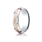 14k Two-Toned 6mm Comfort-Fit Satin  Finish Beveled Edge Design Band