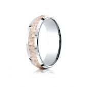 14k Two-Toned 6mm Comfort-Fit Hammer Finish Beveled Edge Design Band