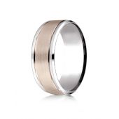 14k Two-Toned 8mm Comfort-Fit Drop Bevel Satin Finish Design Band