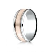 14k Two-Toned 8mm ComfortFit Drop Bevel Satin Finish Milgrain Design Band