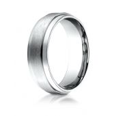 10k White Gold 7mm Comfort-Fit Satin-Finished with High Polished Drop Edge Carved Design Band