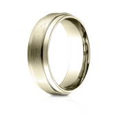 14k Yellow Gold 7mm Comfort-Fit Satin-Finished with High Polished Drop Edge Carved Design Band