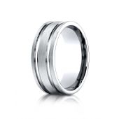 14k White Gold 8mm Comfort-Fit Satin-Finished with Parallel Grooves Carved Design Band