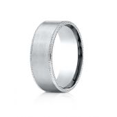 14k White Gold 8mm Comfort-Fit Riveted Edge Satin Finish Design Band