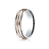 14k Two-Toned 6mm Comfort-Fit Satin Finish Center Cut Design Band