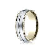 14k Two-Toned 8mm Comfort-Fit High Polished Center Cut Carved Design Band