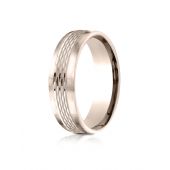 14Kt Rose Gold 6.5mm Comfort-Fit Mesh Center Satin Finish Edge Design Band