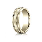 18k Yellow Gold 7.5mm Comfort-Fit Satin-Finished Rope Carved Design Band