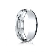 18k White Gold 7mm Comfort-Fit Satin-Finished with High Polished Cut Carved Design Band