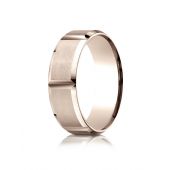 14k Rose Gold 7mm Comfort-Fit Satin-Finished Grooves Carved Design Band