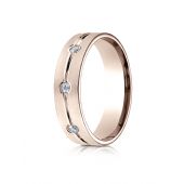 14k Rose Gold 6mm Comfort-Fit Etched Burnish Set 8-Stone Diamond Eternity Ring (0.32ct)