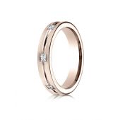 14k Rose Gold 4mm Comfort-Fit Princess Cut Burnish Set 6-Stone Eternity Ring (0.30)ctw