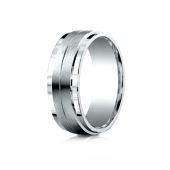 14k White Gold 8mm Comfort-Fit Drop Bevel Satin Center Design Band