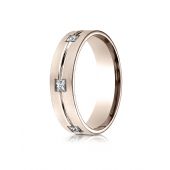 14k Rose Gold 6mm Comfort-Fit Princess Cut Burnish Set 6-Stone Eternity Ring (0.60)ctw