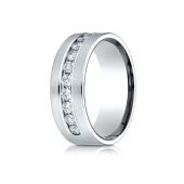 18k White Gold 8mm Comfort-Fit  Channel Set 12-Stone Diamond  Ring (.96ct)