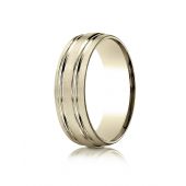 14K Yellow Gold 7mm ComfortFit Satin-Finished with Parallel Grooves Carved Design Band