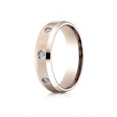 14k Rose Gold 6mm Comfort-Fit High Polish Edge Satin Center Burnish Set 8 Stone Diamond Eternity Ring (.32ct)