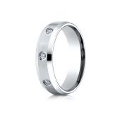 Palladium 6mm Comfort-Fit High Polish Edge Satin Center Burnish Set 8 Stone Diamond Eternity Ring (.32ct)