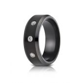 Blackened Cobaltchrome 8mm Comfort Fit Satin Centered 3 Stone Diamond Ring