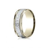 14k Two-Toned 8mm Comfort-Fit HammeredFinished with Milgrain Carved Design Band