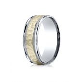 14k Two-Toned 8mm Comfort-Fit Hammered-Finished with Milgrain Carved Design Band