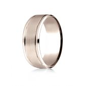 14kt Rose Gold 8mm Comfort-Fit Drop Bevel Satin Finish  Design Band