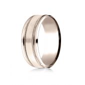 14 Kt Rose Gold 8mm Comfort-Fit Drop Bevel Satin Finish Milgrain  Design Band