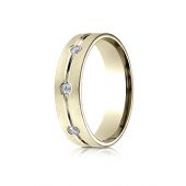 14k Yellow Gold 6mm Comfort-Fit Etched Burnish Set 8-Stone Diamond Eternity Ring (.32ct)