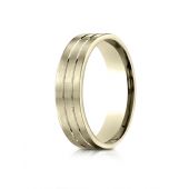 10k Yellow Gold 6mm Comfort-Fit Satin-Finished with Parallel Center Cuts Carved Design Band
