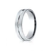 18k White Gold 6mm Comfort-Fit Satin-Finished with High Polished Center Cut Carved Design Band