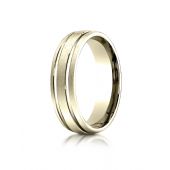 10kYellow Gold 6mm Comfort-Fit Satin-Finished with Parallel Grooves Carved Design Band
