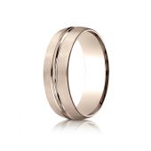 10k White Gold 7mm ComfortFit Satin-Finished with High Polished Center Cut Carved Design Band