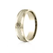 14 Kt Yellow Gold 6.5mm Comfort-Fit Mesh Center Satin Finish Edge Design Band