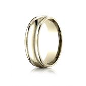 18k Yellow Gold 7.5mm Comfort-Fit  Milgrain high polish carved Design Band