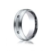 18K White Gold 7.5 mm Satin Center Burnish Set 6 Stone Black Diamond Ring (.24)