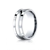 14k White Gold 8mm Comfort-Fit High Polished Squared Edge Carved Design Band