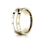 18k Yellow Gold 8mm Comfort-Fit High Polished Squared Edge Carved Design Band